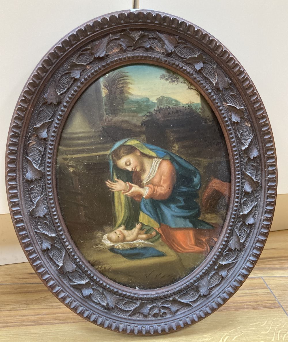 Italian School (19th century), study of the Madonna and Child, oval, 21 x 16cm, in carved wood frame